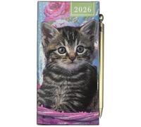 PaulStore 2026 Slim Week To View Slim Diary & Pen, WTV: Kitten Diary (Blue)