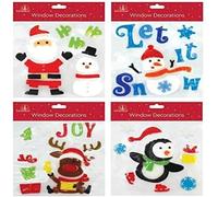 PaulStore Santa Snowman Glass Christmas Gel Window Stickers Christmas Party Door Decorations (4Pcs Square Different Style)