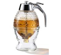 PAULSWAY Stainless Steel Shaft, Glass Honey Dispenser, Sleek Silver ABS Lid - No Drip Glass with Stand - 8 oz Honey Jar - Honeycomb Design Container - Honey Pot for Honey, Maple Syrup