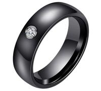 PAURO Ceramic 6MM Single Zirconia Rings for Women Simple Elegant Statement Jewelry Black Size L 1/2