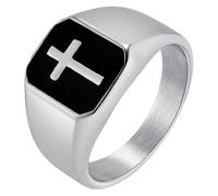 PAURO Cross Signet Rings for Men Silver Size U