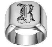 PAURO Men's 18mm Square Initial Letter Signet Rings Silver R Size P 1/2
