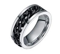 PAURO Men's 8MM Stainless Steel Biker Chain Rotation Fidget Ring Cool Punk Rock Band Silver&Black Size Z+3