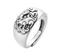 PAURO Men's and Women's Chinese Zodiac Wedding Band Ring Adjustable Charming Horoscopes Jewelry Rat