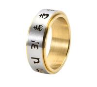 PAURO Men's and Women's Stainless Steel Chinese Style Tibetan Lucky Amulet 6 Word Mantra Rotatable Finger Ring Silver Gold Size W
