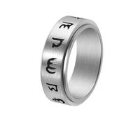 PAURO Men's and Women's Stainless Steel Chinese Style Tibetan Lucky Amulet 6 Word Mantra Rotatable Finger Ring Silver Size L 1/2