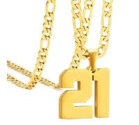 PAURO Men's and Women's Stainless Steel Classic Simple Personalized Athlete Number Sports Digital Necklace Gold Number 21
