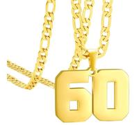 PAURO Men's and Women's Stainless Steel Classic Simple Personalized Athlete Number Sports Digital Necklace Gold Number 60