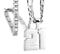 PAURO Men's and Women's Stainless Steel Classic Simple Personalized Athlete Number Sports Digital Necklace Silver Number 21