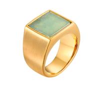 PAURO Men's and Women's Stainless Steel Creative Personalized Quadripartite Stamp Imitation of Green Jade Gemstone Ring Gold Size P 1/2