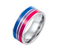PAURO Men's and Women's Stainless Steel LGBTQ Love Lucky Happiness Wedding Rainbow Ring Bisexual Size P 1/2