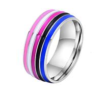 PAURO Men's and Women's Stainless Steel LGBTQ Love Lucky Happiness Wedding Rainbow Ring Genderfluid Size L 1/2