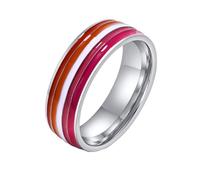 PAURO Men's and Women's Stainless Steel LGBTQ Love Lucky Happiness Wedding Rainbow Ring Lesbian Size L 1/2