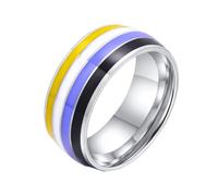 PAURO Men's and Women's Stainless Steel LGBTQ Love Lucky Happiness Wedding Rainbow Ring Non-binary Size N 1/2