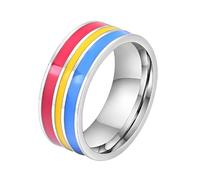 PAURO Men's and Women's Stainless Steel LGBTQ Love Lucky Happiness Wedding Rainbow Ring Pansexual Size N 1/2
