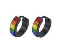 PAURO Men's and Women's Stainless Steel LGBTQ Personality Fortunate Proud Rainbow Earrings Black