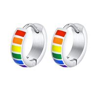 PAURO Men's and Women's Stainless Steel LGBTQ Personality Fortunate Proud Rainbow Earrings Silver