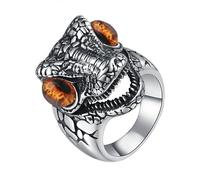 PAURO Men's and Women's Stainless Steel Personality Trends Reptile Style Four Colours Crocodile Ring Brown Silver Size U