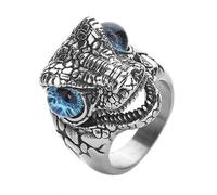 PAURO Men's and Women's Stainless Steel Personality Trends Reptile Style Four Colours Crocodile Ring Blue Silver Size L 1/2