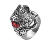 PAURO Men's and Women's Stainless Steel Personality Trends Reptile Style Four Colours Crocodile Ring Red Silver Size U