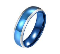 PAURO Men's and Women's Stainless Steel Simplicity Mirror Two-tone Polished Ring Silver Blue Size W