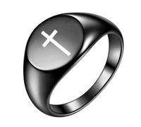 PAURO Men's and Women's Stainless Steel Vintage Devotion Prayer Circular Laser Cross Ring Black Size L 1/2