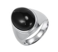 PAURO Men's and Women's Stainless Steel Vintage Personalized Polished Egg-shaped Black Gemstone Ring Silver Size P 1/2