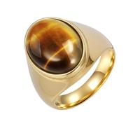 PAURO Men's and Women's Stainless Steel Vintage Personalized Polished Egg-shaped Brown Gemstone Ring Gold Size U