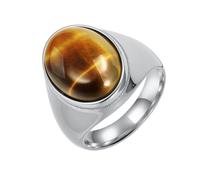 PAURO Men's and Women's Stainless Steel Vintage Personalized Polished Egg-shaped Brown Gemstone Ring Silver Size N 1/2