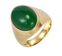 PAURO Men's and Women's Stainless Steel Vintage Personalized Polished Egg-shaped Green Gemstone Ring Gold Size W