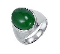 PAURO Men's and Women's Stainless Steel Vintage Personalized Polished Egg-shaped Green Gemstone Ring Silver Size Y