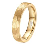 PAURO Men's and Women's Tungsten Steel 4MM Simple Vintage Hammered Texture Ring Gold Size N 1/2