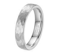 PAURO Men's and Women's Tungsten Steel 4MM Simple Vintage Hammered Texture Ring Silver Size N 1/2