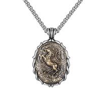 PAURO Men's and Women's Vintage Chinese Zodiac Signet Pendant Necklace with Chain Amulet Horoscopes Jewelry Horse
