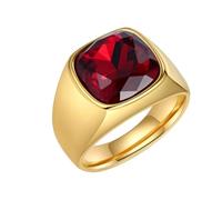 PAURO Men's Square Gemstone Signet Rings Fancy Cut Cubic Zirconia Statement Ring Wedding Band Christmas Gift Gold Plated Red Size W