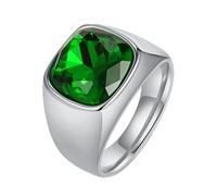 PAURO Men's Square Gemstone Signet Rings Fancy Cut Cubic Zirconia Statement Ring Wedding Band Christmas Gift Silver Plated Green Size P 1/2