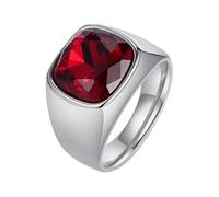PAURO Men's Square Gemstone Signet Rings Fancy Cut Cubic Zirconia Statement Ring Wedding Band Christmas Gift Silver Plated Red Size P 1/2