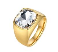 PAURO Men's Square Gemstone Signet Rings Fancy Cut Cubic Zirconia Statement Ring Wedding Band Christmas Gift Gold Plated White Size U