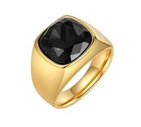PAURO Men's Square Gemstone Signet Rings Fancy Cut Cubic Zirconia Statement Ring Wedding Band Christmas Gift Gold Plated Black Size W