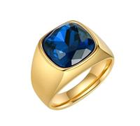 PAURO Men's Square Gemstone Signet Rings Fancy Cut Cubic Zirconia Statement Ring Wedding Band Christmas Gift Gold Plated Blue Size U
