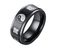 PAURO Men's Stainless Steel 8mm Black Vintage Yin Yang Tai Chi Amulet Mantra Rotatable Ring Size Y