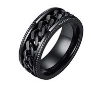 PAURO Men's Stainless Steel 8mm Europe America Center Chain Rotatable Ring Black Size N
