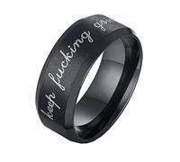 PAURO Men's Stainless Steel 8mm Matte Finished Personalized Keep Fucking Going Words Biker Ring Punk Style Black Size U
