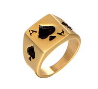 PAURO Mens Stainless Steel Ace of Spades Poker Card Lucky Ring Gold Size N 1/2