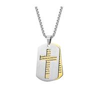 PAURO Mens Stainless Steel Bible Verse Lord's Prayer and Cross Double Pendant Necklace Dog Tag Style Gold With Chain Medium