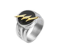PAURO Mens Stainless Steel Biker Thunder Bolt Signet Party Ring Silver Black & Gold Size P 1/2