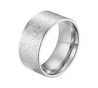 PAURO Men's Stainless Steel Chinese Ancient 4 Guardian Beast Dragon White Tiger Suzaku Basalt Amulet Ring Silver Size S