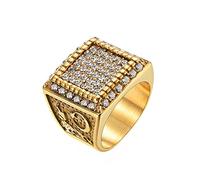 PAURO Men's Stainless Steel CZ Moon Star Wolf Engagement Promise Ring Gold Size S