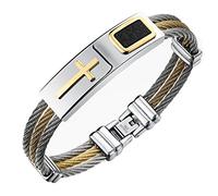 PAURO Mens Stainless Steel Gold and Silver Cable Wire Twisted Rope Cross Bangle Bracelet