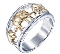 PAURO Mens Stainless Steel Golden Plated Elephant Ring Animal Jewellery Size S